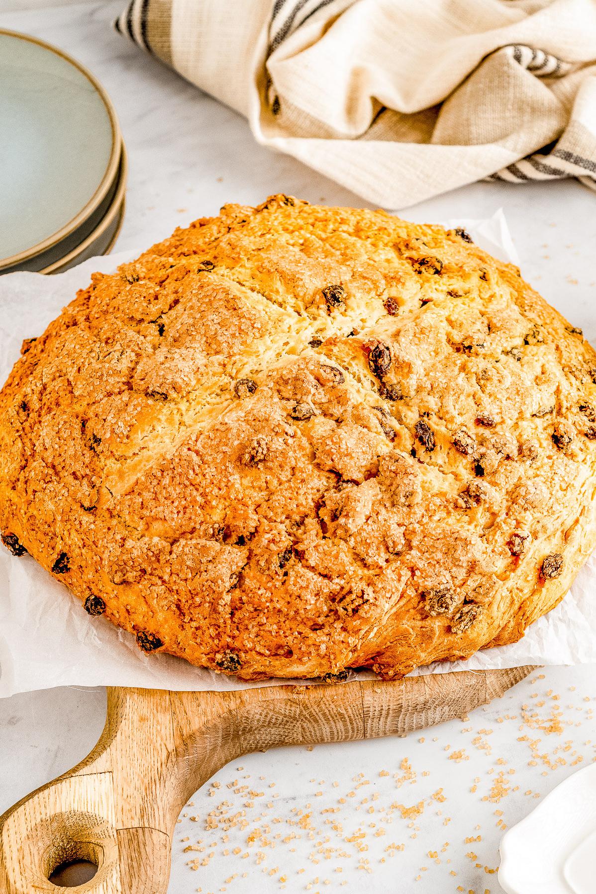  A golden whiskey-infused crust graces the top of this delightful soda bread