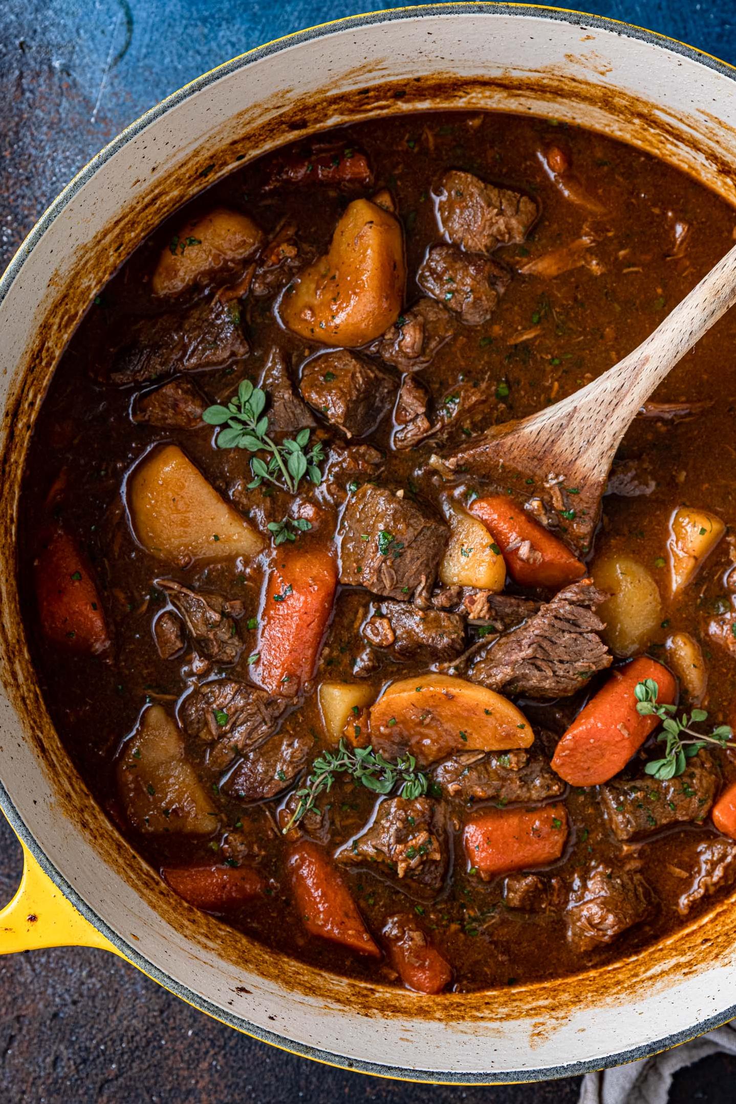  A hearty bowl of Beef and Guinness Irish Stew, perfect for a cold winter's day