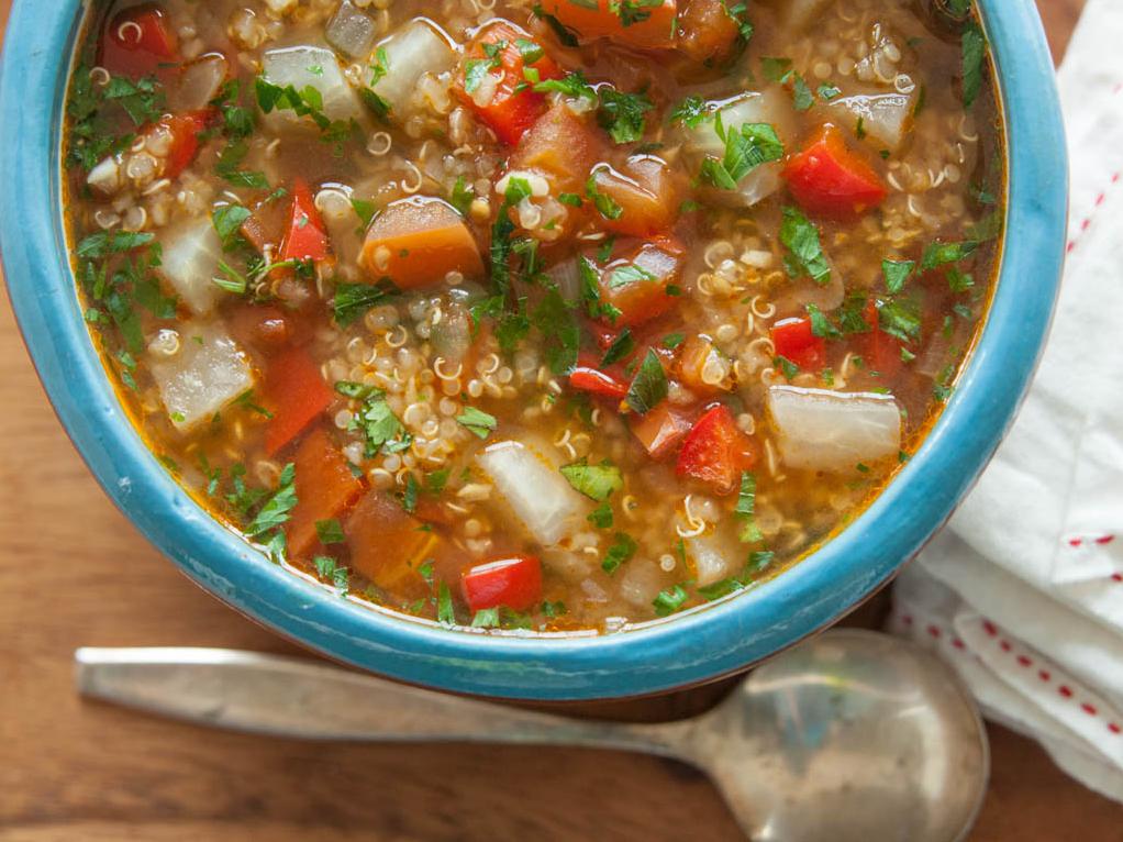  A hearty bowl of Quinoa Scotch Broth, perfect for a chilly day!