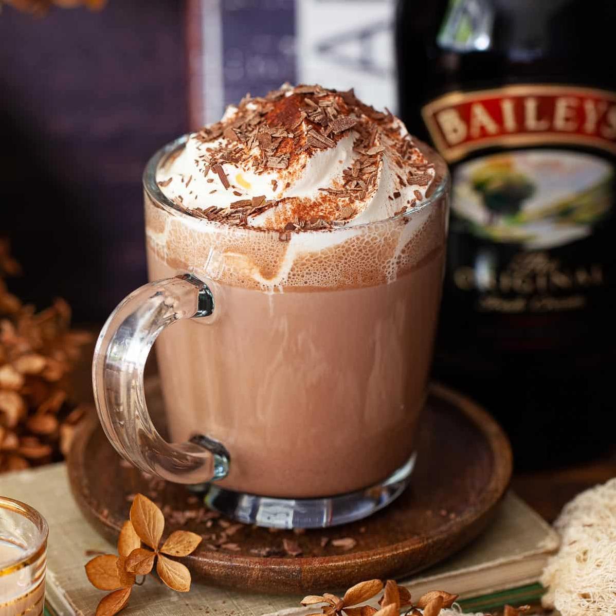  A mug of hot chocolate gets a grown-up upgrade with the addition of Irish Cream.