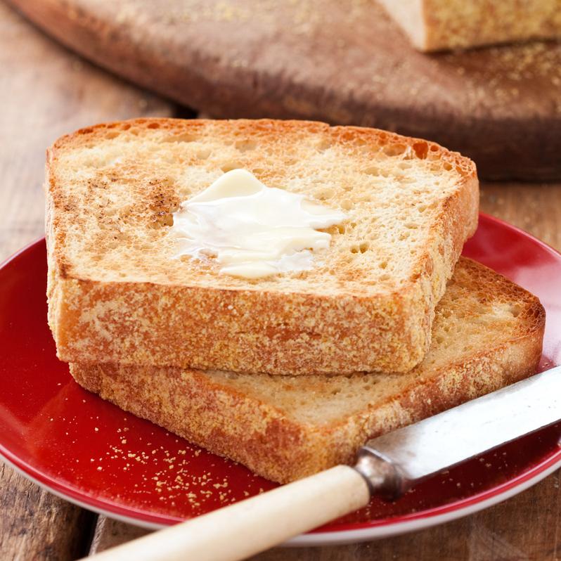  A slice of English Muffin Bread with a perfect crumb is all you need to get going in the morning.