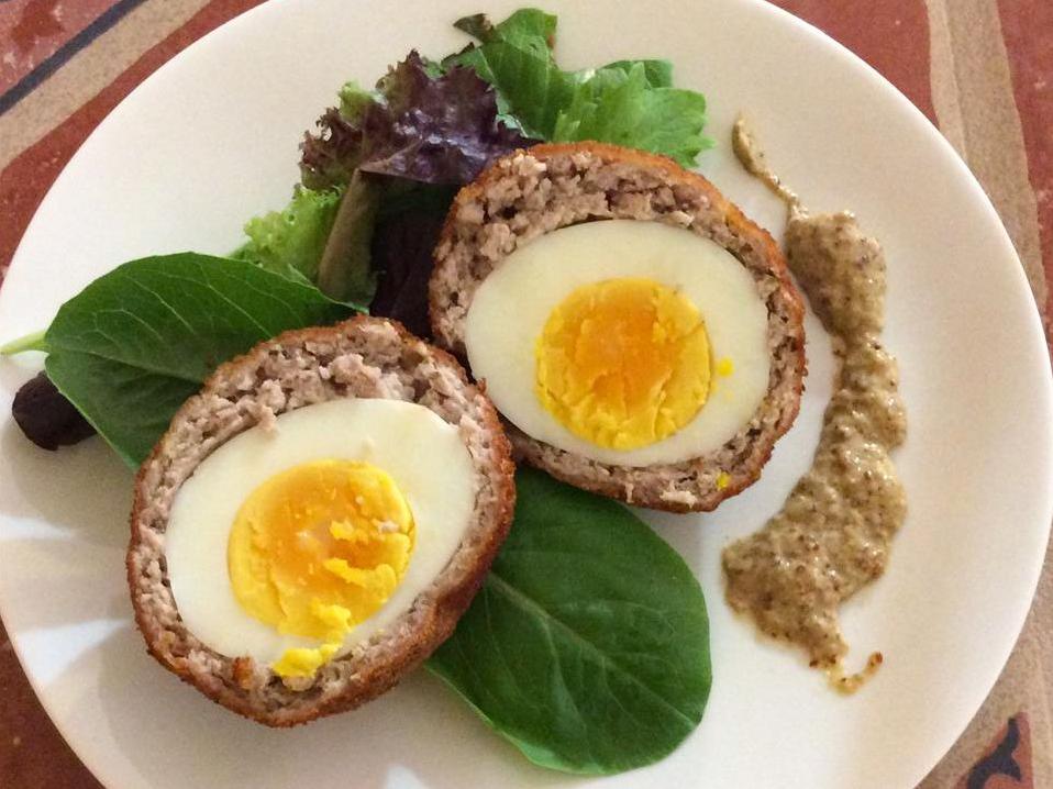  Bite into a warm, delicious Scotch egg and savor the explosion of flavors.