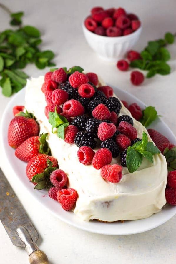  Bite into the refreshing tangy cake topped with airy mint cream and berries - a perfect way to end a meal.