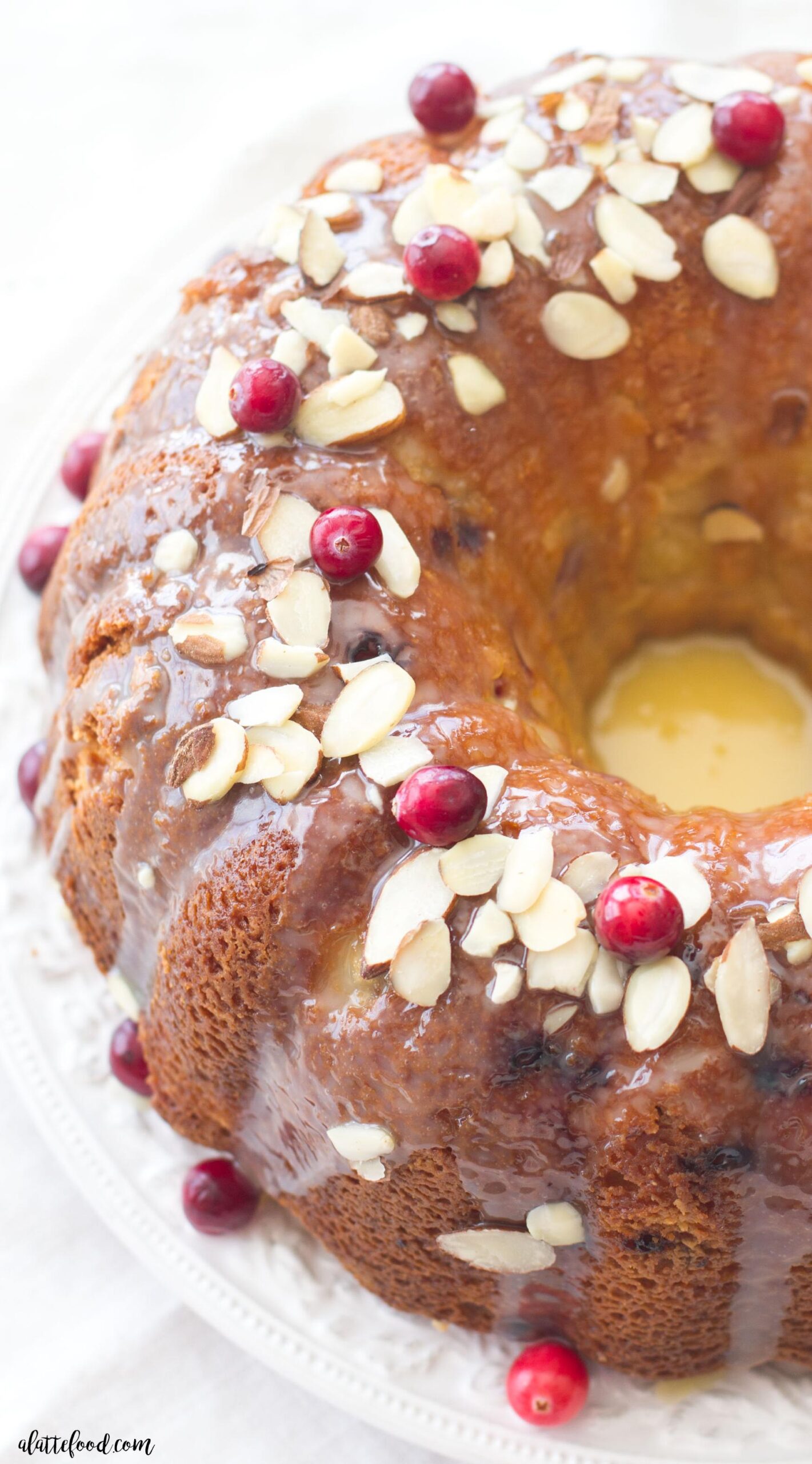  Celebrate the season with a warm slice of cranberry-almond pound cake.