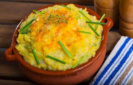  Creamy mashed potatoes, savory cabbage, and melted cheese baked to golden perfection.