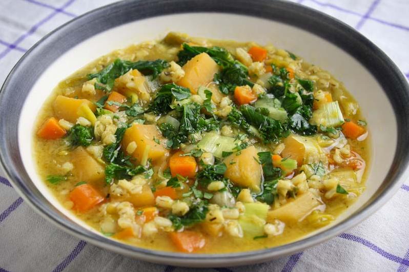  Dive into a bowl of flavorful broth filled with nutritious veggies and grains.