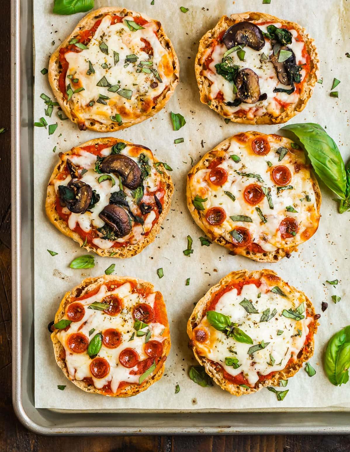  English muffins make the perfect base for these mini pizzas, adding a delightful crunch.
