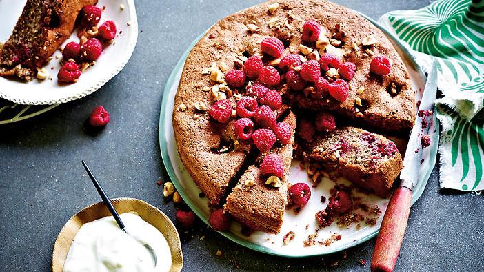  Enjoy fresh raspberries alongside your slice of hazelnut pound cake.