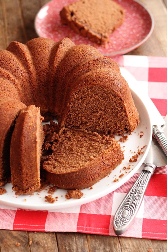  Indulge yourself with this delightful and surprisingly light chocolate pound cake.