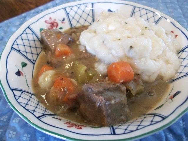 Hearty Irish lamb stew recipe with goat cheese dumplings