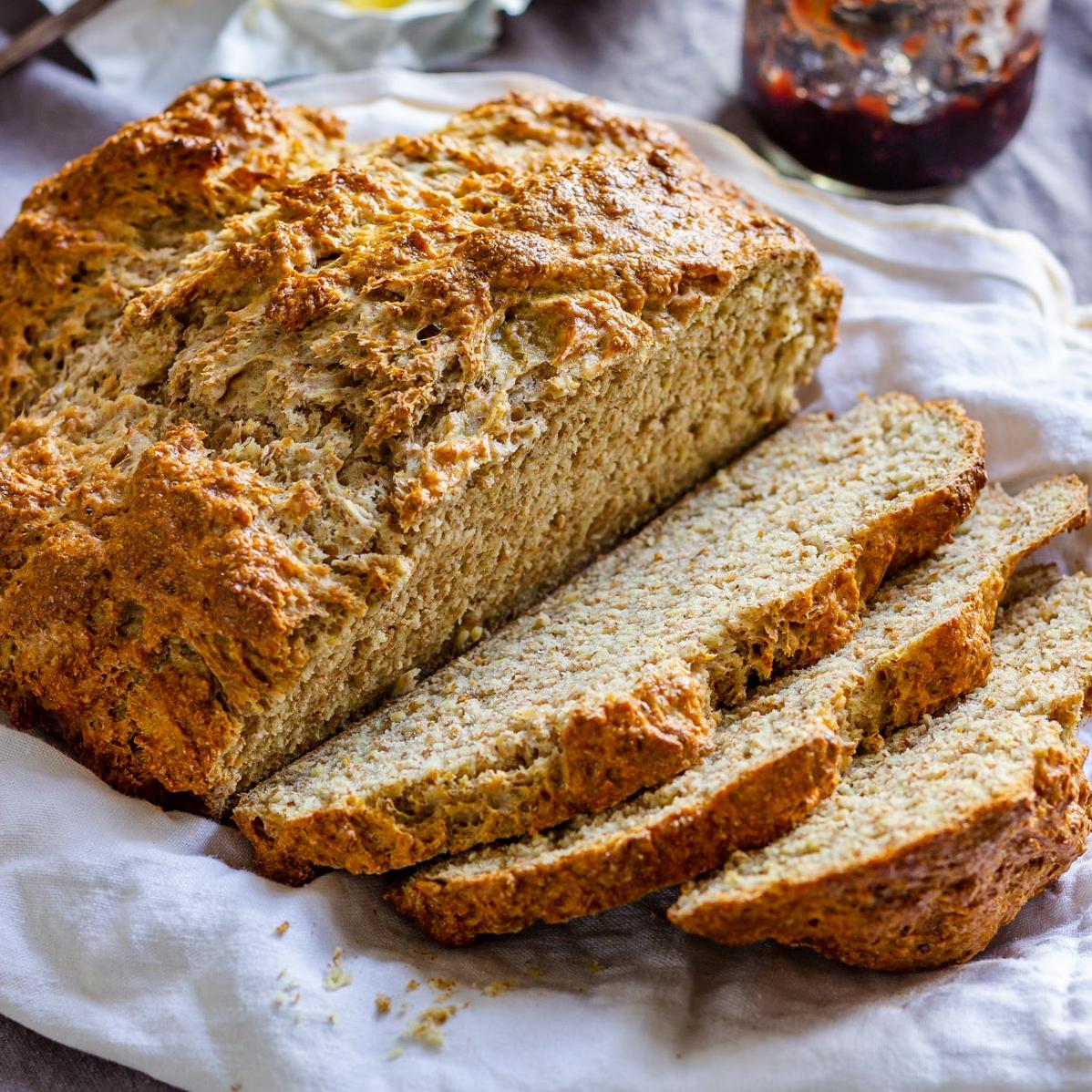 It's a blend of whole wheat flour and bread flour that gives this soda bread its rich flavor and texture.