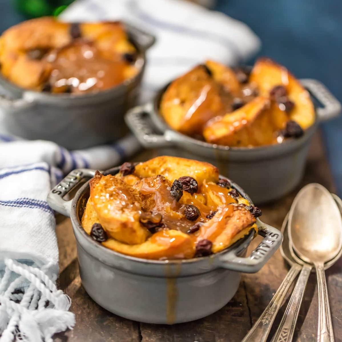 Slice of warm Irish bread pudding drizzled with a luscious whiskey sauce.
