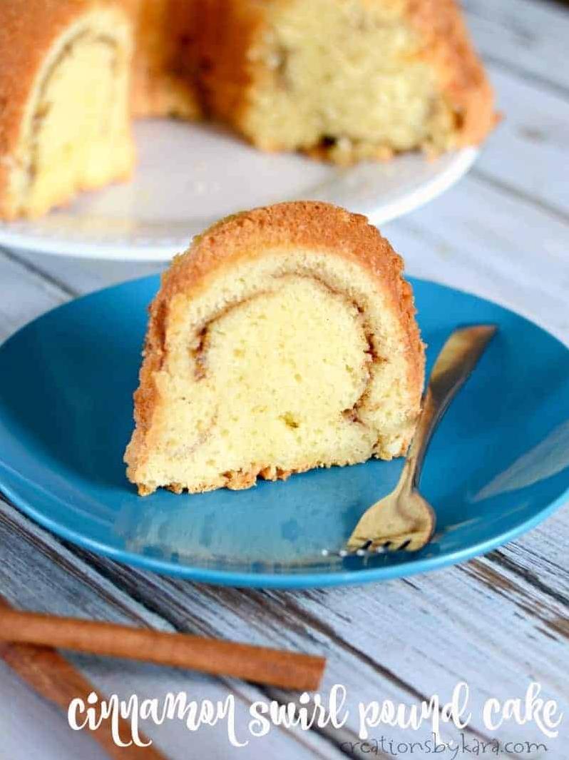  Slicing into this cinnamon-swirled almond pound cake is truly a heavenly experience.