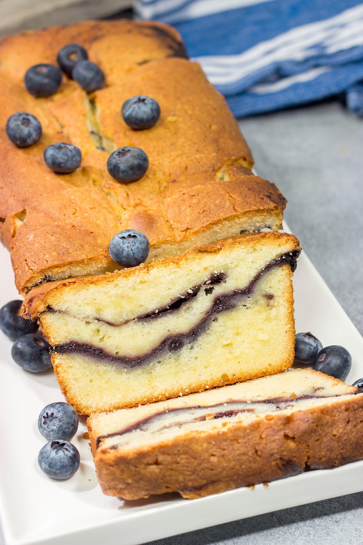 Soft and fluffy pound cake with a burst of blueberry flavor.