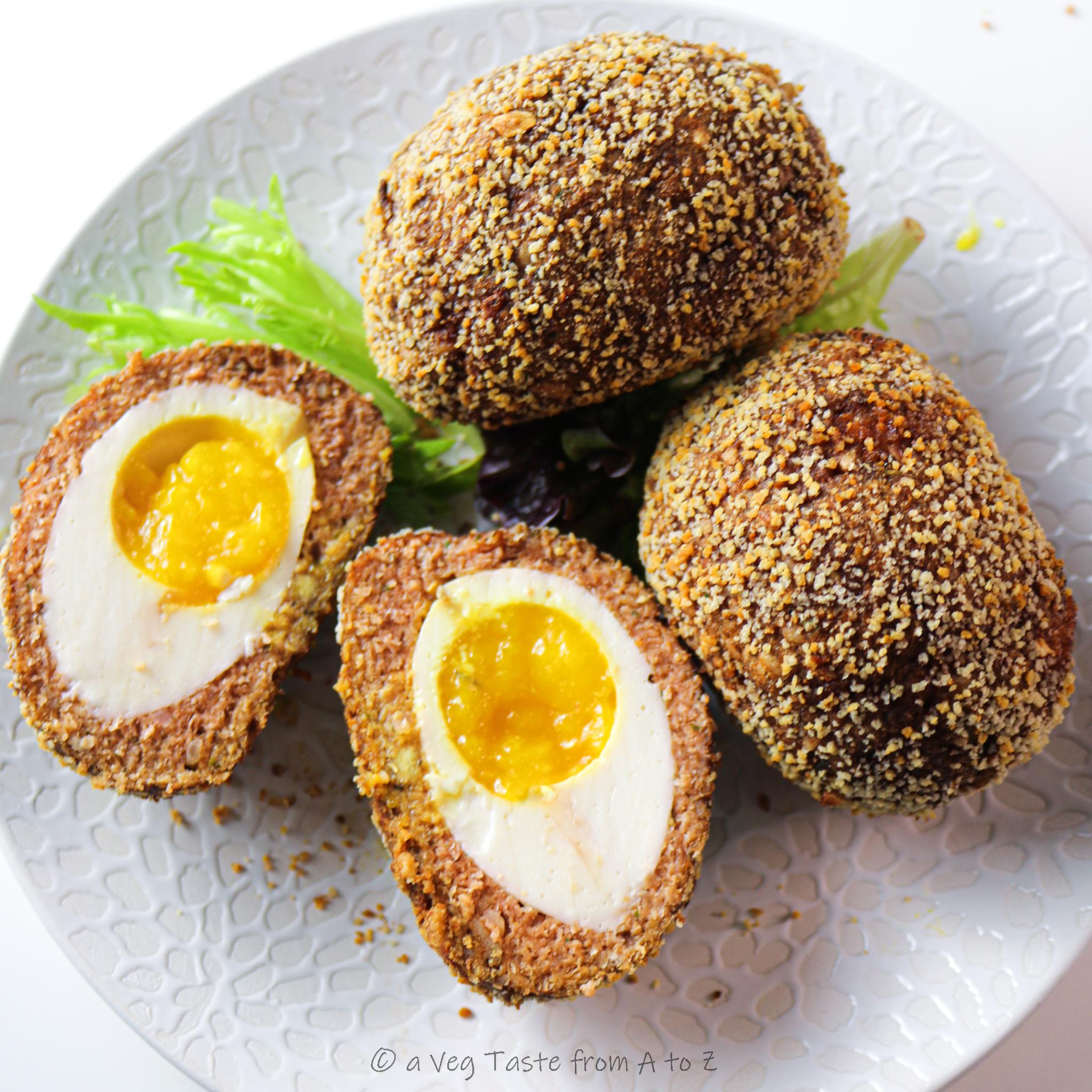 Sure thing! Here are 11 unique photo captions for the Vegan Scotch Eggs recipe: