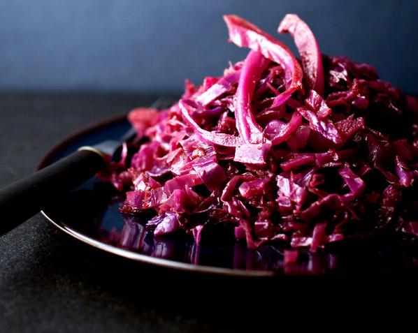  The bright red color and tangy flavor make this pickled cabbage a showstopper on the dinner table.