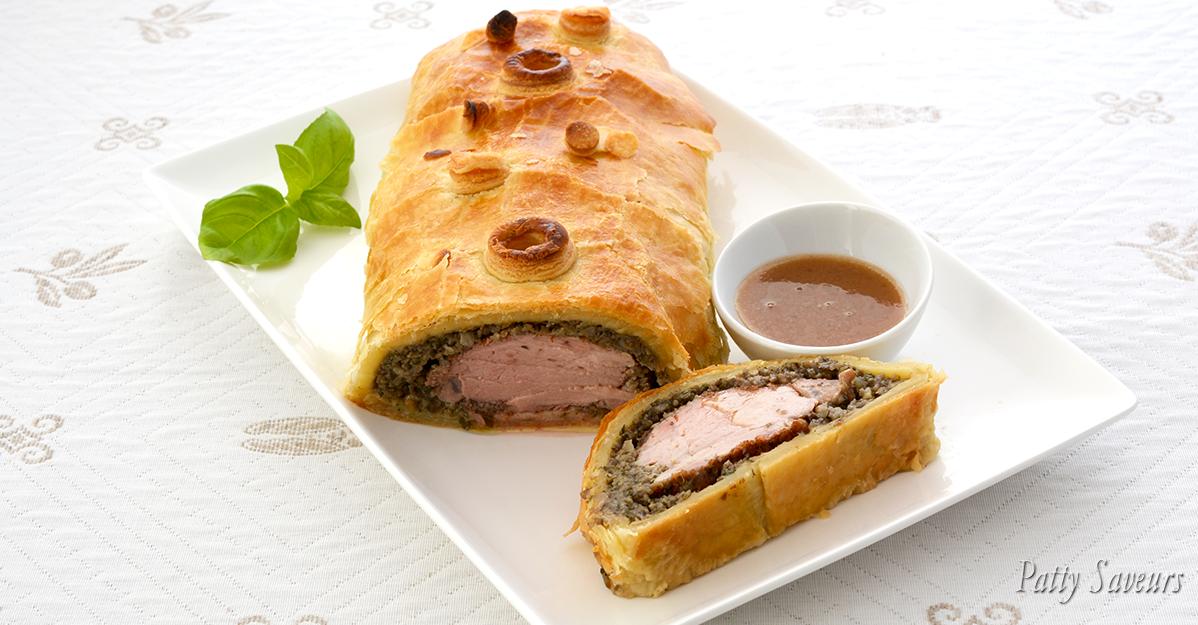  The buttery pastry of the wellington pairs perfectly with the savory pork and leek filling.