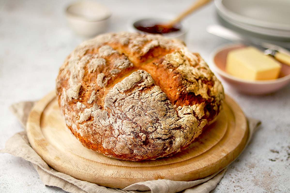  The outside of this soda bread is crispy and crumbly, while the inside is soft and tender.