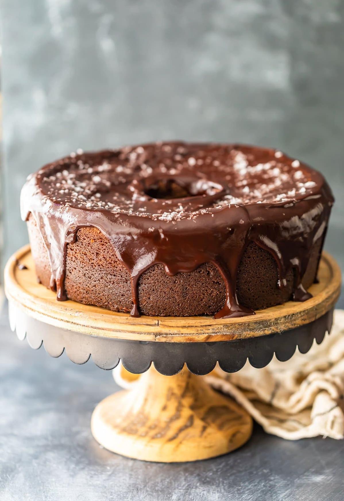  The rich chocolate ganache is drizzled perfectly over the top of the cake.