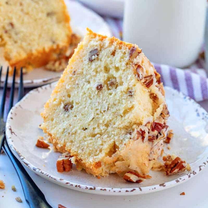  Thick slices of butter and nut pound cake make for the perfect afternoon treat.