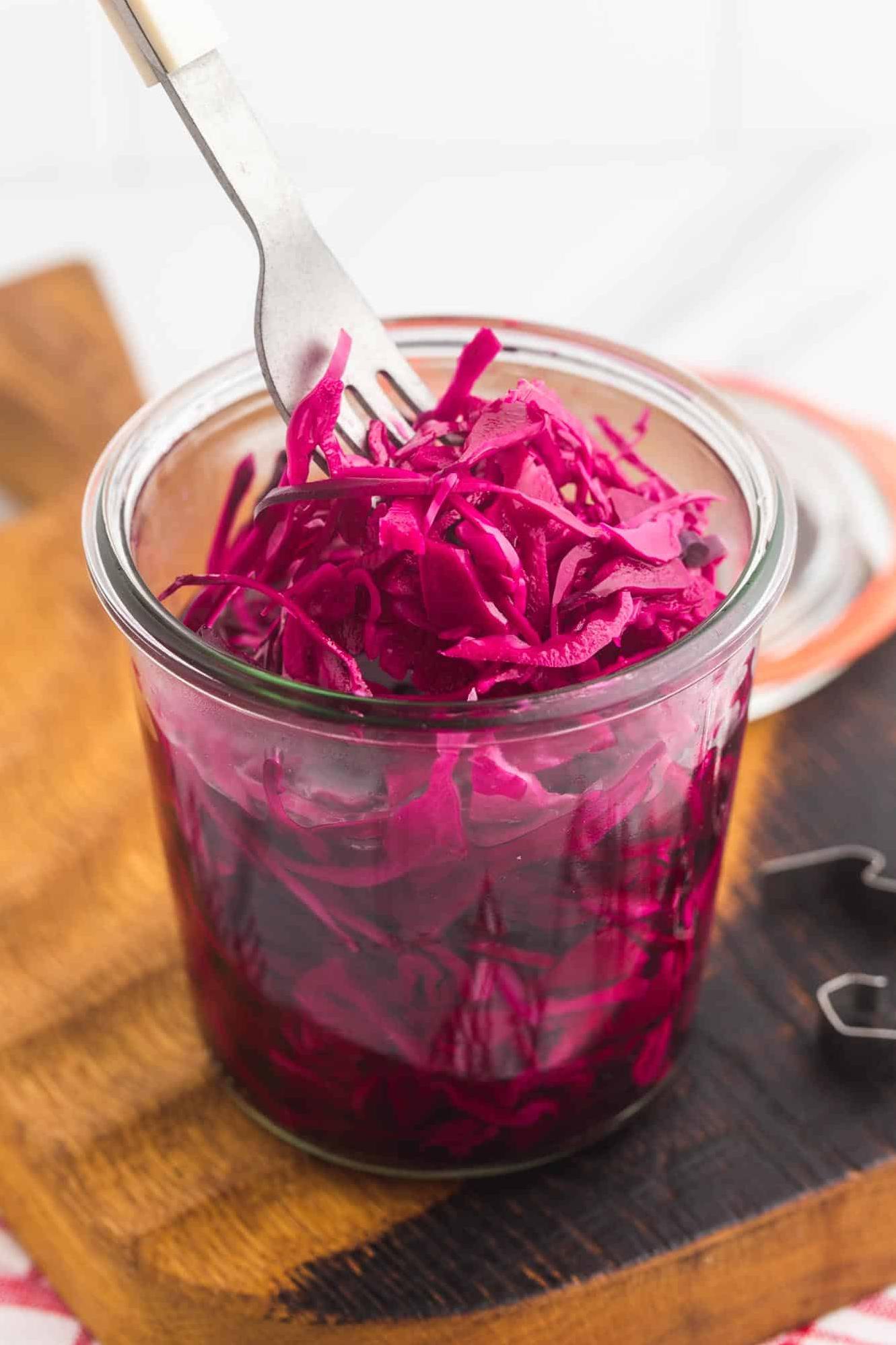  This bright pickled red cabbage adds a pop of color and flavor to any dish.