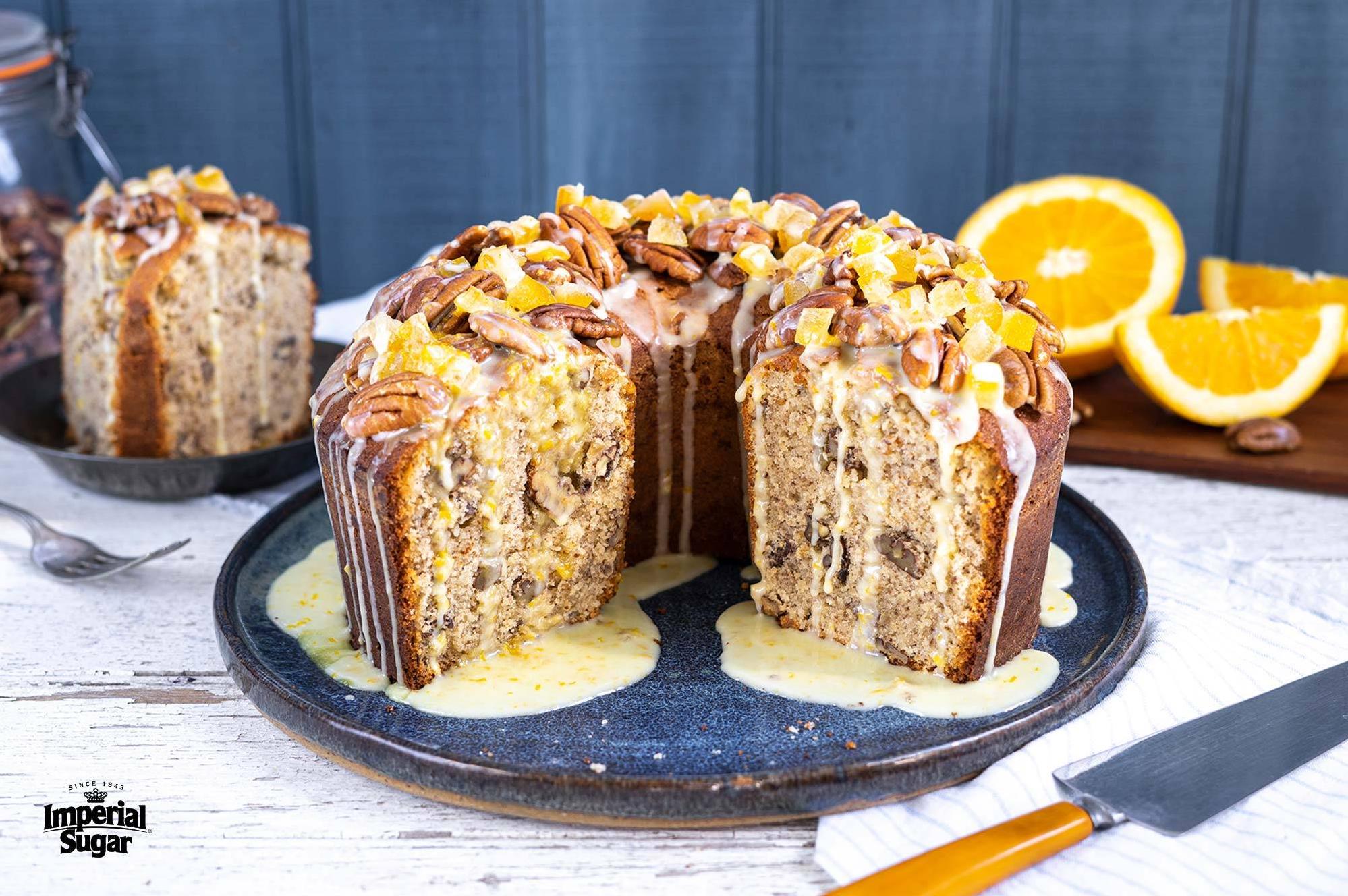  This cake is packed with the rich flavors of pecans and the bright taste of oranges.