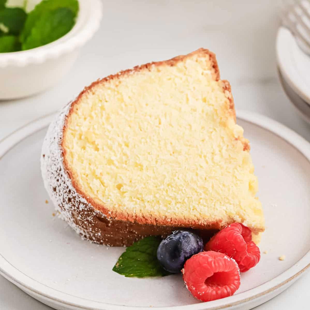 • This pound cake is so moist and delicious, it will melt in your mouth.