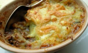 Traditional English Cottage Pie With Cheese and Leek Topping